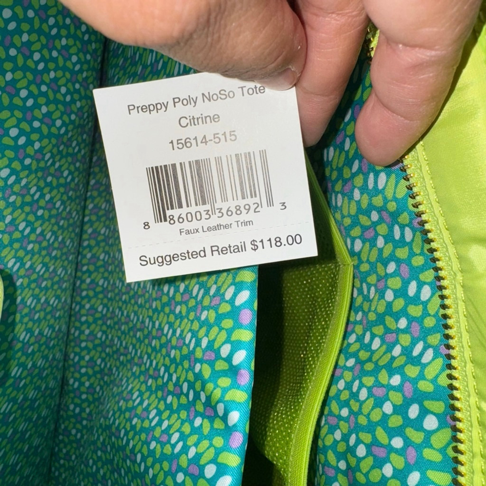 Women's Vera Bradley Lime Green Preppy Poly NoSo Tote One Size NWT - Picture 6 of 14